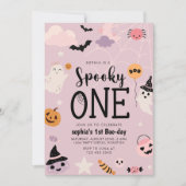 ワン不気味ハロウィーン幽霊ガール誕生日 招待状 (正面)