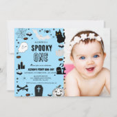 ワン不気味ハロウィーン幽霊ガール1歳の誕生日パーティー 招待状 (正面)