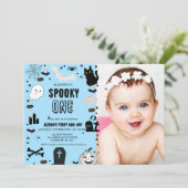 ワン不気味ハロウィーン幽霊ガール1歳の誕生日パーティー 招待状 (スタンド正面)