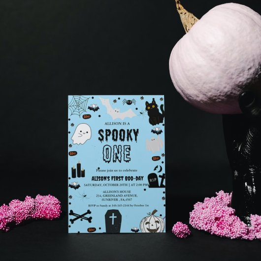 ワン不気味ハロウィーン幽霊ガール1歳の誕生日パーティー 招待状