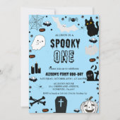 ワン不気味ハロウィーン幽霊ガール1歳の誕生日パーティー 招待状 (正面)