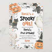 ワン不気味ハロウィーン幽霊1st誕生日招待状 招待状 (正面/裏面)