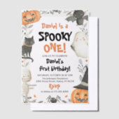 ワン不気味ハロウィーン幽霊1st誕生日 ベラム紙招待状 (オフセット)