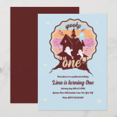 ワン不気味ハロウィーン第1誕生日幽霊ブルー 招待状 (正面/裏面)