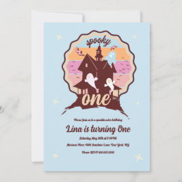 ワン不気味ハロウィーン第1誕生日幽霊ブルー 招待状