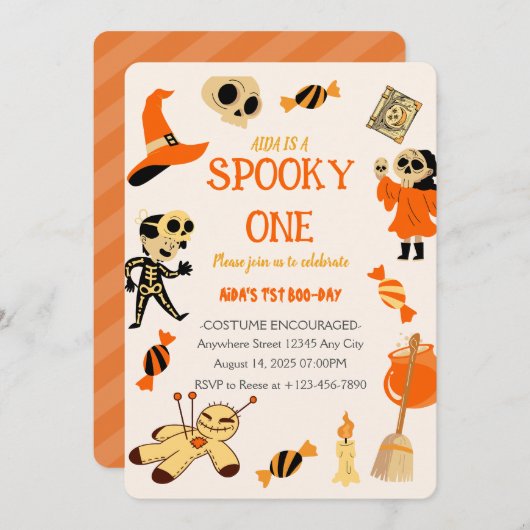 ワン不気味ハロウィーン誕生日招待状 招待状 (正面/裏面)