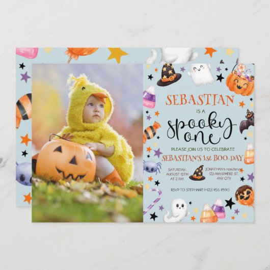 ワン不気味ハロウィーン誕生日 招待状 (正面/裏面)