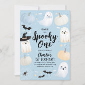 ワン不気味ハロウィーン1stバースデーボーイブルー幽霊 招待状 (正面)