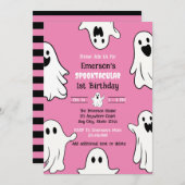 ワン不気味ピンク幽霊誕生日 招待状 (正面/裏面)