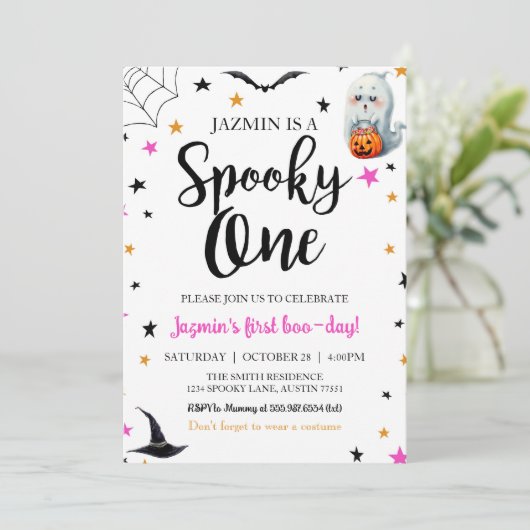 ワン不気味ファースト誕生日ハロウィーン招待状 招待状 (スタンド正面)