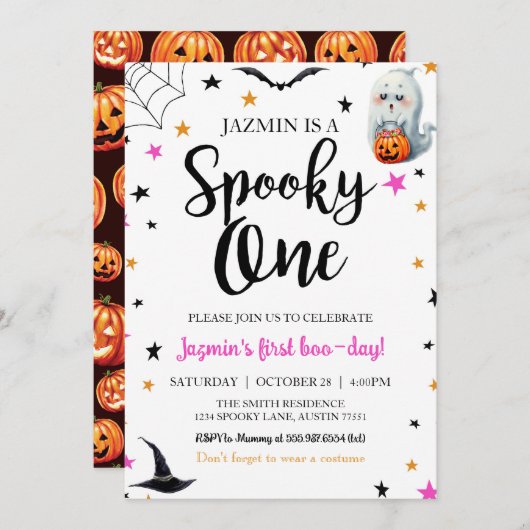 ワン不気味ファースト誕生日ハロウィーン招待状 招待状 (正面/裏面)
