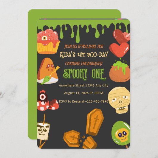 ワン不気味ファースト誕生日招待状 招待状 (正面/裏面)