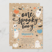 ワン不気味ブイかわいいハロウィーン幽霊1st誕生日 招待状 (正面/裏面)