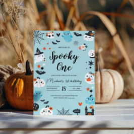 ワン不気味ブルーハロウィーン誕生日招待状 招待状