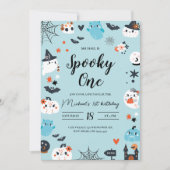 ワン不気味ブルーハロウィーン誕生日招待状 招待状 (正面)