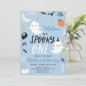 ワン不気味ブルー幽霊ハロウィーン誕生日 招待状 (スタンド正面)