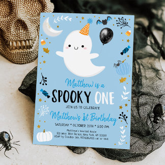 ワン不気味ブルー幽霊ハロウィーン誕生日 招待状