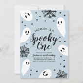 ワン不気味ブルー幽霊ハロウィーン1歳の誕生日 招待状 (正面)