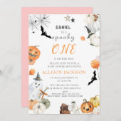 ワン不気味ブー幽霊ハロウィーン1st誕生日パーティー 招待状 (正面/裏面)