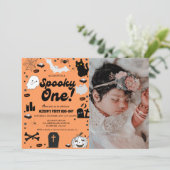 ワン不気味レトログロビハロウィンファースト誕生日 招待状 (スタンド正面)