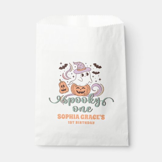 ワン不気味レトロ幽霊ハロウィーン誕生日パーティー フェイバーバッグ (正面)