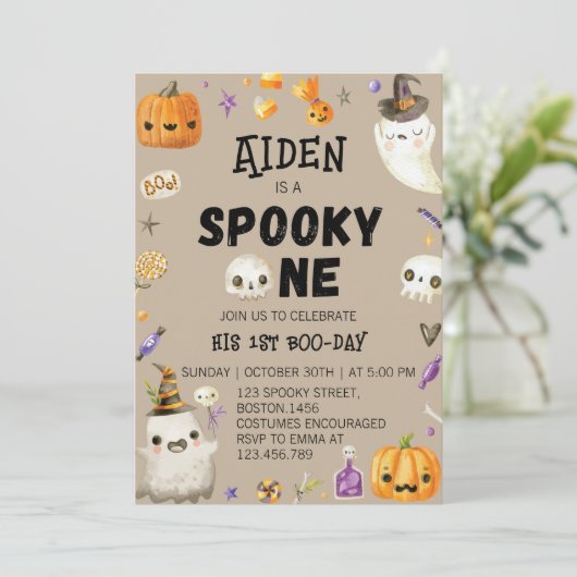 ワン不気味ヴィンテージハロウィーン幽霊誕生日 招待状 (スタンド正面)