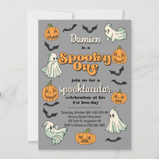 ワン不気味幽霊ハロウィーン秋第1誕生日 招待状 (正面)