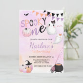 ワン不気味幽霊パステルパープルハロウィーン誕生日 招待状 (スタンド正面)