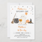 ワン不気味幽霊パンプキンハロウィンファースト誕生日 招待状 (正面)