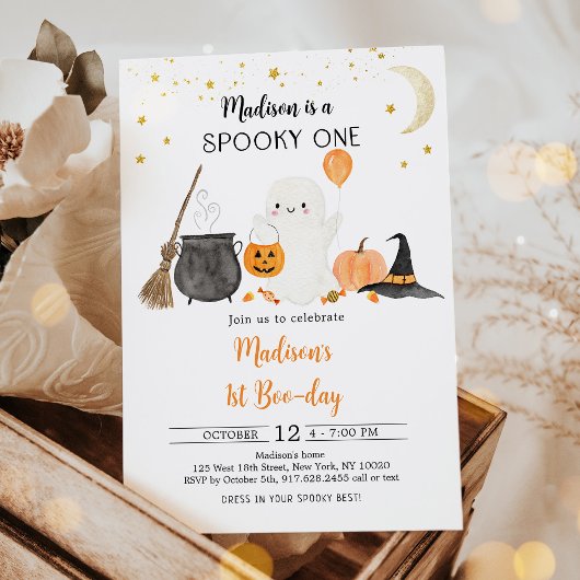 ワン不気味幽霊パンプキンハロウィンファースト誕生日 招待状
