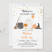 ワン不気味幽霊パンプキンハロウィンファースト誕生日 招待状 (正面)