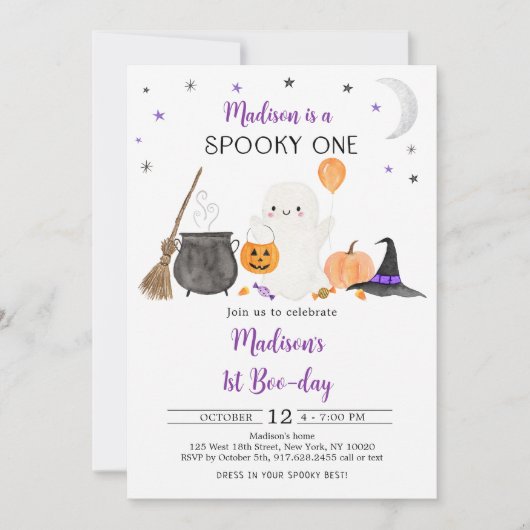 ワン不気味幽霊パンプキンハロウィンファースト誕生日 招待状 (正面)