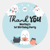ワン不気味幽霊ボーイ1歳パーティー ラウンドシール (正面)