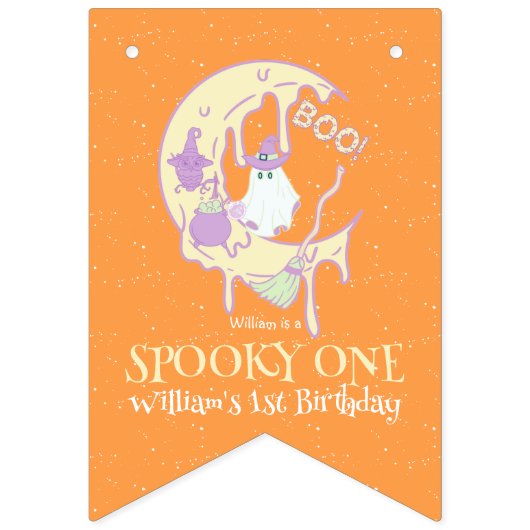 ワン不気味幽霊ムーンボーイハロウィーンハッピーバースデー バンティングフラッグ (第1の旗)