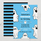 ワン不気味誕生日ブルー幽霊 招待状 (正面/裏面)