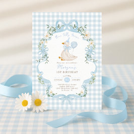 ワン名門私立校風の間抜けグースブルーボウ1st誕生日 招待状