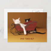 ワン疲れた小妖精や小人ユーモアのクリスマスポストカード シーズンポストカード (正面/裏面)