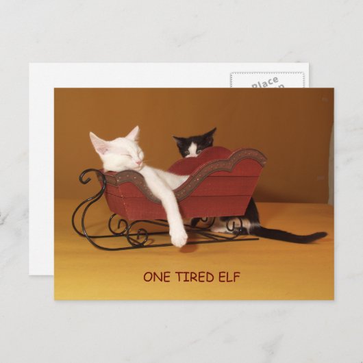 ワン疲れた小妖精や小人ユーモアのクリスマスポストカード シーズンポストカード (正面/裏面)