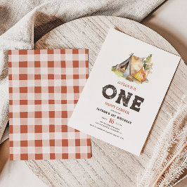 ワン素朴ハッピーキャンパー誕生日 招待状