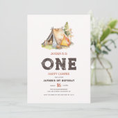 ワン素朴ハッピーキャンパー誕生日 招待状 (スタンド正面)