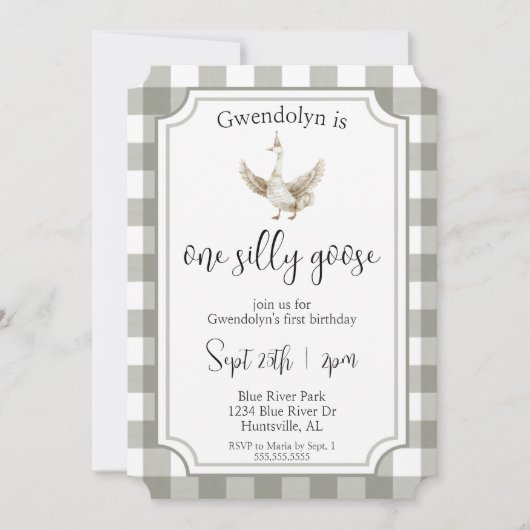 「ワン間抜けガチョウ」かわいいピクニックの誕生日パーティー 招待状 (正面)