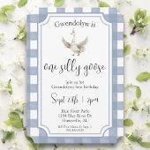 「ワン間抜けガチョウ」かわいいブルーの最初の誕生日パーティー 招待状