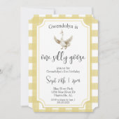 「ワン間抜けガチョウ」かわいい黄色い最初の誕生日パーティー 招待状 (正面)