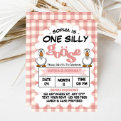 ワン間抜けグースおもしろいかわいい女の子1st誕生日パーティー 招待状