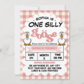 ワン間抜けグースおもしろいかわいい女の子1st誕生日パーティー 招待状 (正面)