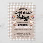 ワン間抜けグースおもしろいかわいい少年1歳の誕生日パーティー 招待状 (正面/裏面)