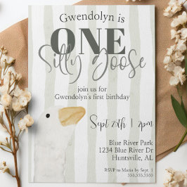 ワン間抜けグースかわいい水彩1歳の誕生日パーティー 招待状