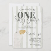 ワン間抜けグースかわいい水彩1歳の誕生日パーティー 招待状 (正面)