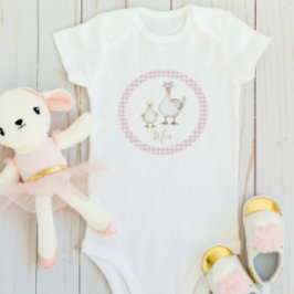 ワン間抜けグースかわいい水色ガールボウ名 ベビーボディスーツ