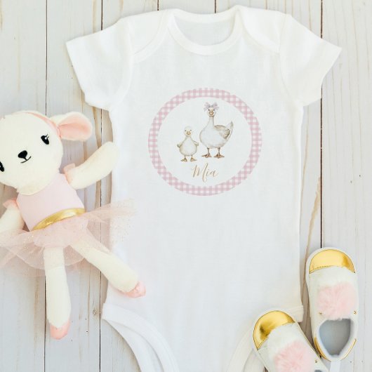 ワン間抜けグースかわいい水色ガールボウ名 ベビーボディスーツ
